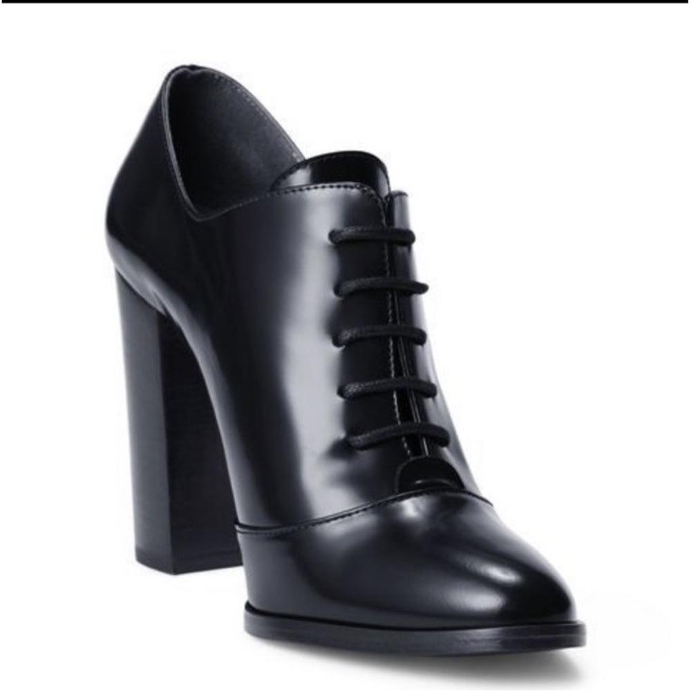 Polo Ralph Lauren Women's Black Leather Lace-Up Oxford Block Heel 38.5